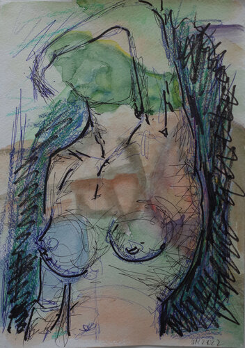 76^% / She began to collect puzzles - {$M} van Leni Smoragdova, Tekening te koop op Singulart