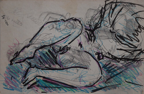 3^%f / She began to collect puzzles - {$M} van Leni Smoragdova, Tekening te koop op Singulart