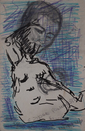 56n1f / She began to collect puzzles - {$M} van Leni Smoragdova, Tekening te koop op Singulart