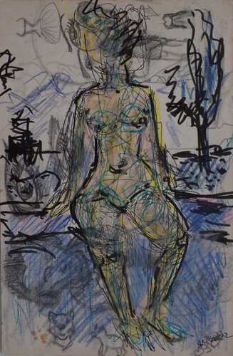 5tqf / She began to collect puzzles - {$M} van Leni Smoragdova, Tekening te koop op Singulart