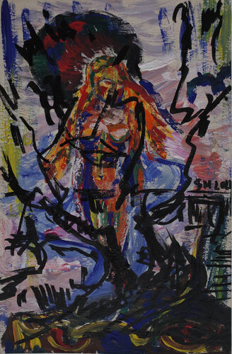 653n / She began to collect puzzles - {$M} van Leni Smoragdova, Tekening te koop op Singulart