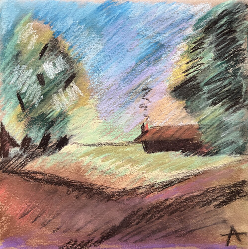 102f / The village - {$M} van Leni Smoragdova, Tekening te koop op Singulart