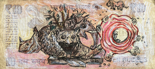 13ur /《TRANSACTION ALPHABET》(Art on Money Series) di Leni Smoragdova, Disegno in vendita su Singulart