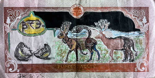hrre /《TRANSACTION ALPHABET》(Art on Money Series) di Leni Smoragdova, Disegno in vendita su Singulart