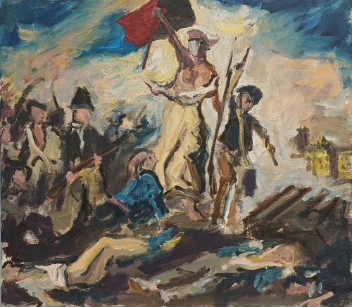 Serie remakes " la libertad guiando al pueblo" Gericault van Jorge Nava, Schilderij te koop op Singulart
