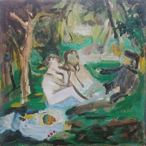 Serie remakes " Almuerzo sobre la hierva" Manet van Jorge Nava, Schilderij te koop op Singulart