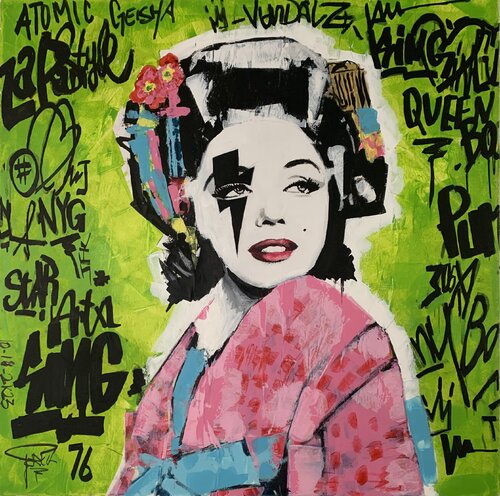 Marilyn Geisha Graffiti Pink van Erick Artik, Schilderij te koop op Singulart