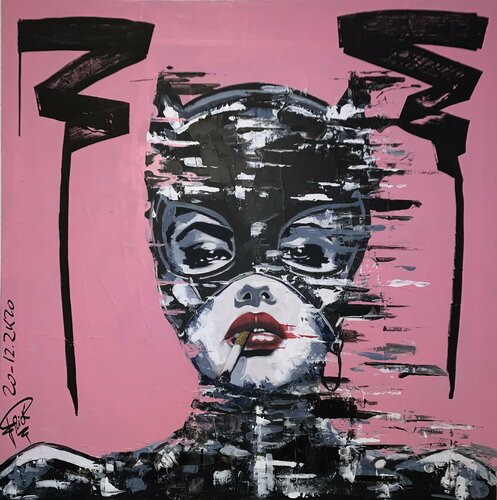 Catwoman smocking by Erick Artik, 회화 for Sale on Singulart