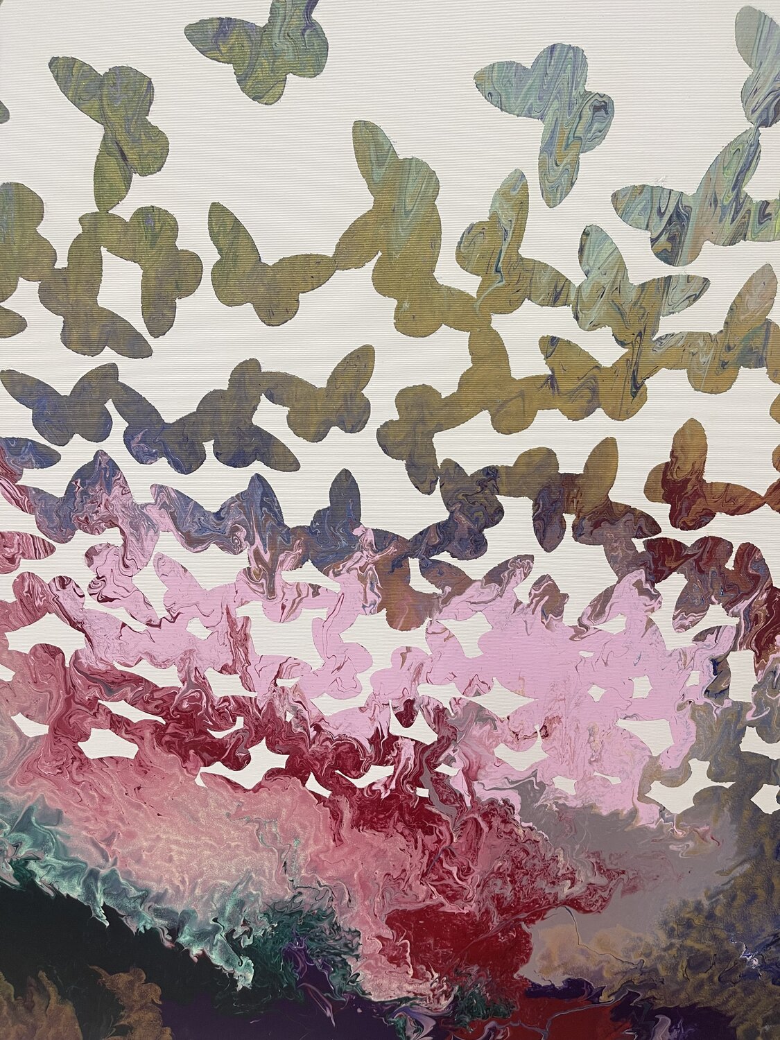 Butterflies Do Fly No 9 (diptych) di Eleni Pratsi (2024): Pittura a Olio su  Tela - Singulart, image size:1125x1500