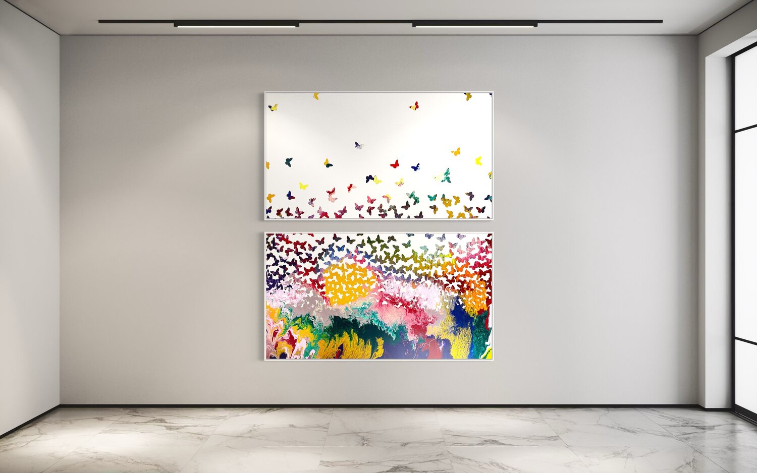 Butterflies Do Fly No 9 (diptych) di Eleni Pratsi (2024): Pittura a Olio su  Tela - Singulart, image size:1500x938