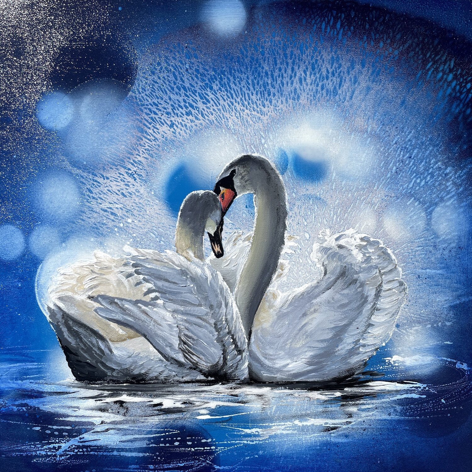 Bird #11 ( 2 swans) by Selene's Art (2023) : Painting Acrylic