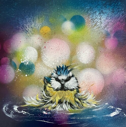 Bird #6 (blue tit) di Selene's Art, Pittura in vendita su Singulart