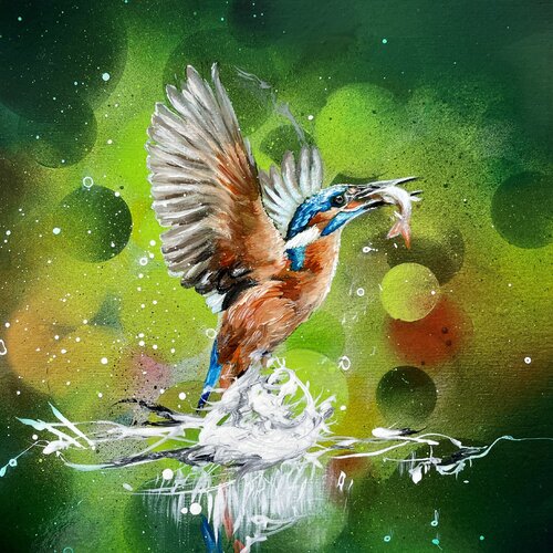 Bird #7 (kingfisher) di Selene's Art, Pittura in vendita su Singulart