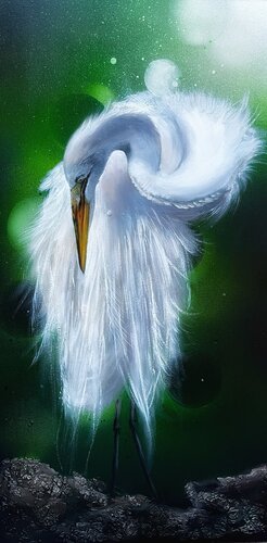 Bird #13 (white heron) di Selene's Art, Pittura in vendita su Singulart