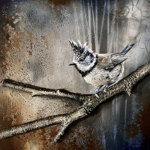 Bird #12 (Scottish crested tit) di Selene's Art, Pittura in vendita su Singulart