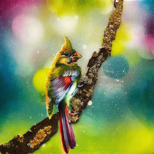 Bird #15 (northern cardinal) di Selene's Art, Pittura in vendita su Singulart