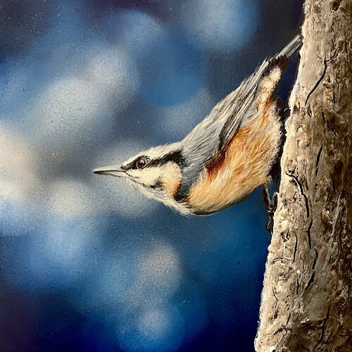 Bird #20 (nuthatch) di Selene's Art, Pittura in vendita su Singulart