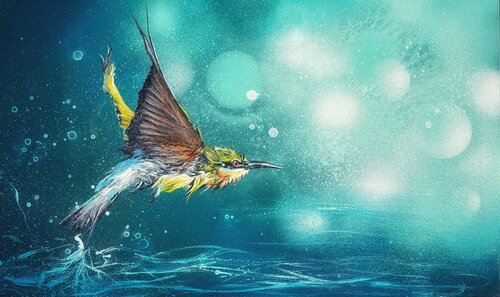 Bird #24 ( bee eater) di Selene's Art, Pittura in vendita su Singulart