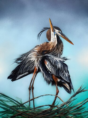 Bird #40 ( blue heron) de Selene's Art, Pintura a la venta en Singulart