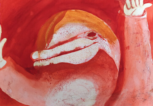 Delfines que mucho saltan, viento traen, y calma espantan van Arturo Prins, Schilderij te koop op Singulart