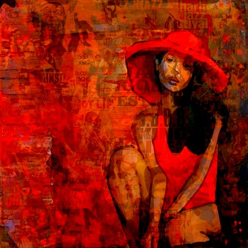 STREET ART, FEMME AU CHAPEAU ROUGE... 1/10 par Daniel Burgraeve, Autres supports en vente sur Singulart