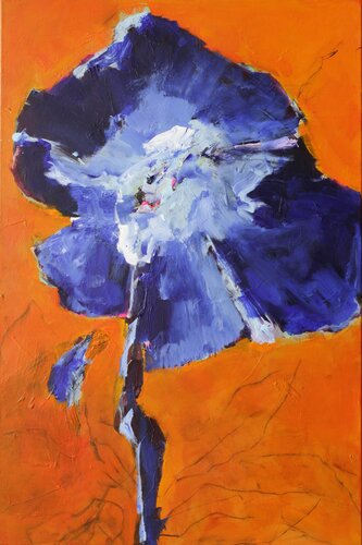 Blütenzauber, Blüte auf Orangem Grund van Josef Thalhofer, Schilderij te koop op Singulart