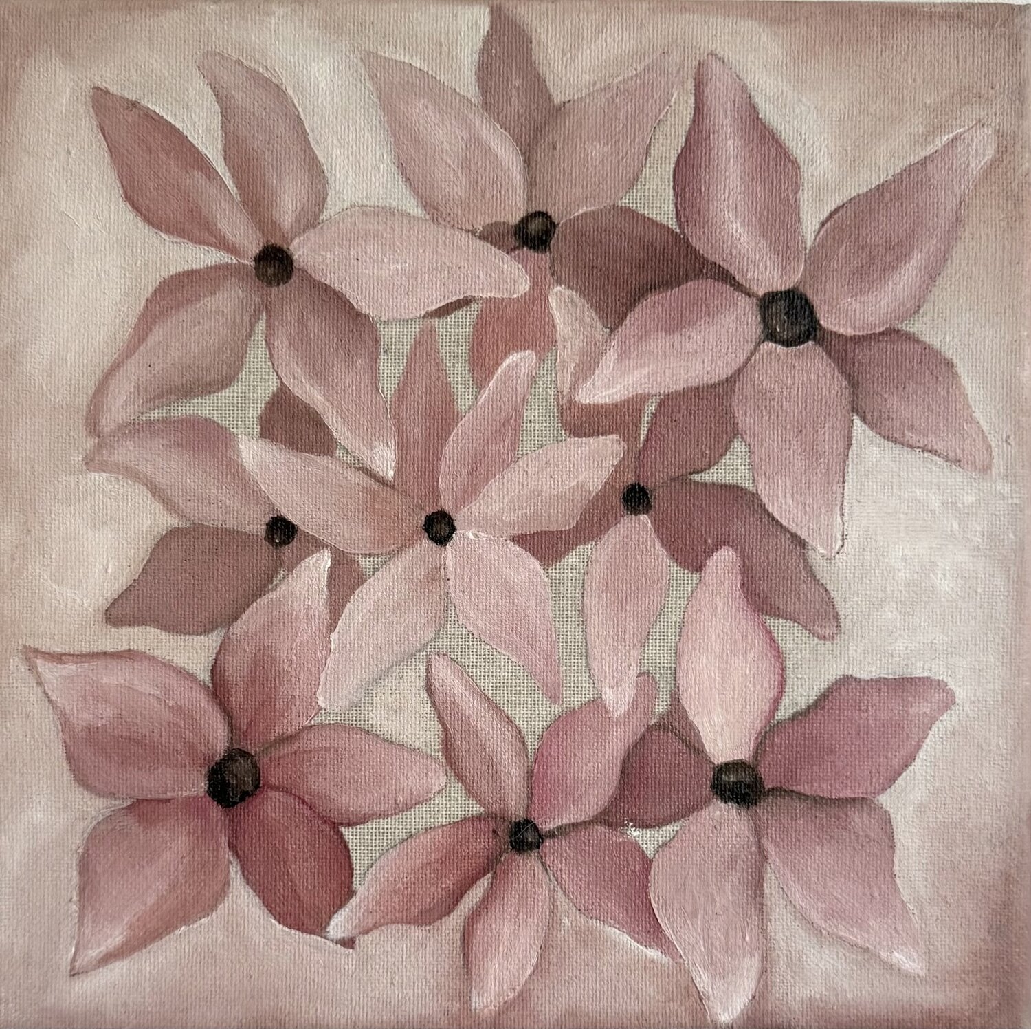 "Pink Flowers" White Shirt Art
