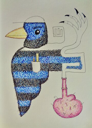 Bird as plumber by Daniel Genova, Drawing for Sale on Singulart