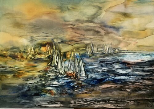 Back at the harbor van Khrystyna Kozyuk, Schilderij te koop op Singulart