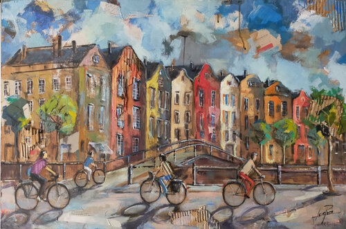 BICICLETAS EN AMSTERDAM van Josep Pozo, Schilderij te koop op Singulart