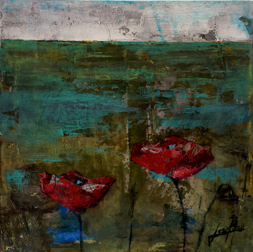 ESTUDIO  PAISAJE  AMAPOLAS 1 di Josep Pozo, Pittura in vendita su Singulart