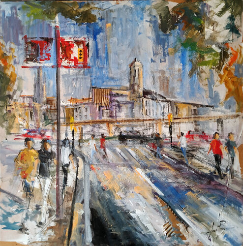 VISTA CATEDRAL GIRONA DESDE LA DEVESA von Josep Pozo, Malerei kaufen auf Singulart