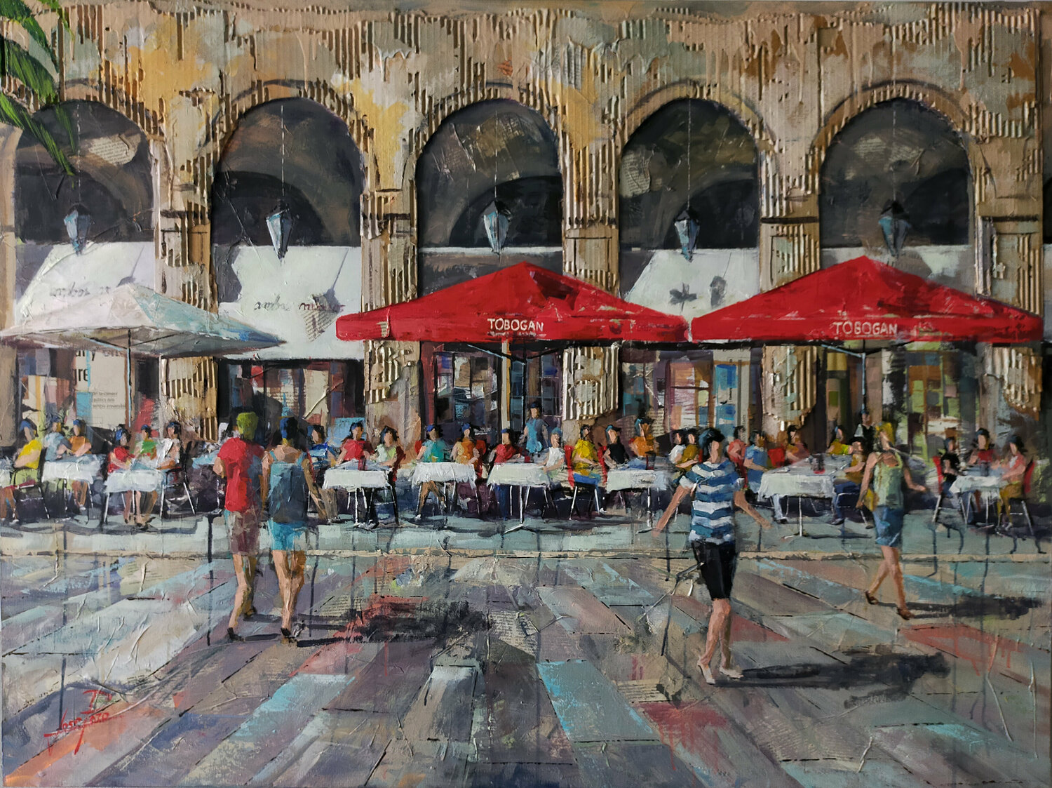 TERRAZA TOBOGAN PLAZA REAL BARCELONA Josep Pozo Originalgemälde zu verkaufen