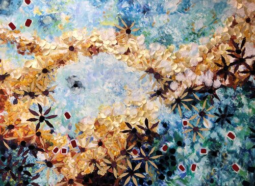 Golden flowers de Gita Kalishoek, Pintura a la venta en Singulart