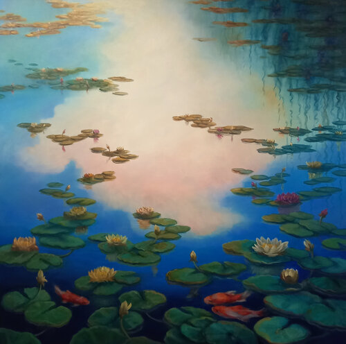 Waterlilies and Goldfish di Lee Campbell, Pittura in vendita su Singulart