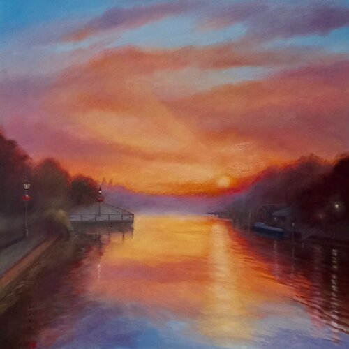 Thames River Sunrise van Lee Campbell, Schilderij te koop op Singulart