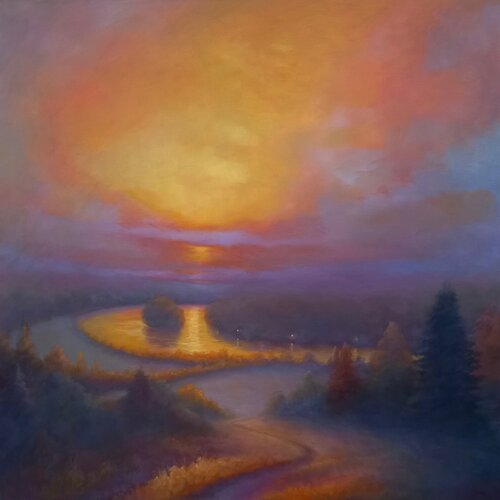 December Glow - River Thames van Lee Campbell, Schilderij te koop op Singulart