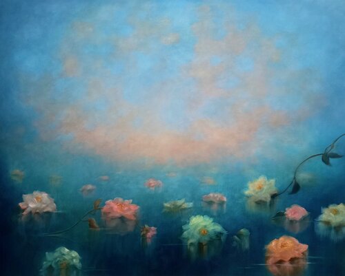 Roses Afloat van Lee Campbell, Schilderij te koop op Singulart