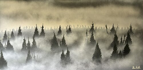 Sapins dans la brume 50 by Alain Bulle, 회화 for Sale on Singulart
