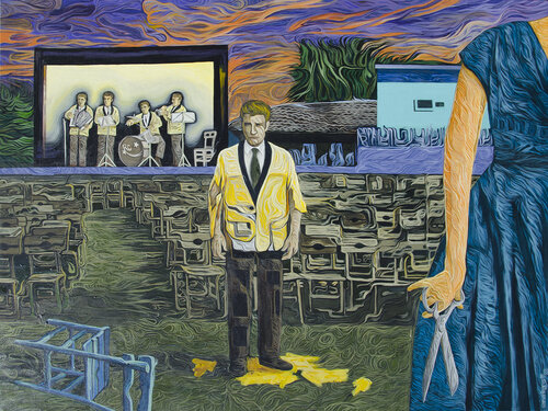 The Yellow Jacket and Blunt Scissors von Caner Karavit, Malerei kaufen auf Singulart