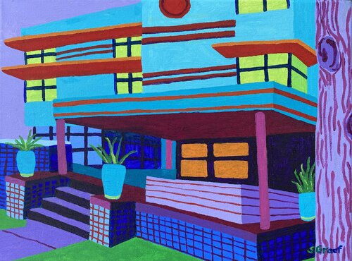 Hotel with Red Trim von Sue Graef, Malerei kaufen auf Singulart