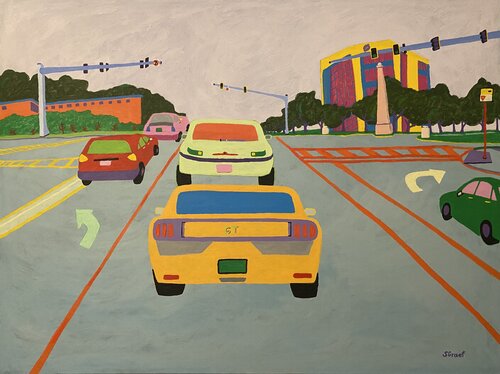 Behind the Mustang di Sue Graef, Pittura in vendita su Singulart