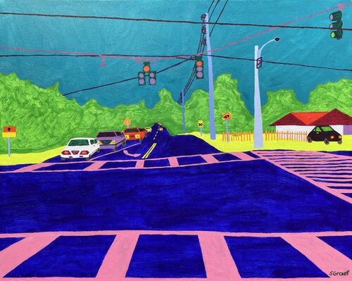 Pink Crosswalks di Sue Graef, Pittura in vendita su Singulart