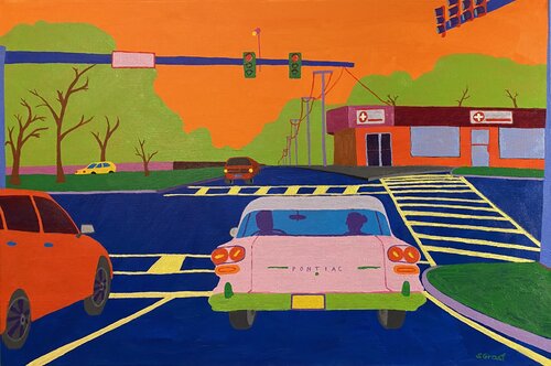 Pink Pontiac di Sue Graef, Pittura in vendita su Singulart
