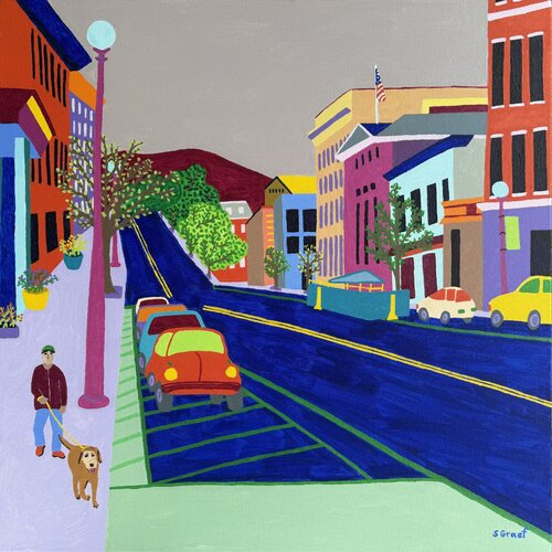 Rutland Downtown di Sue Graef, Pittura in vendita su Singulart