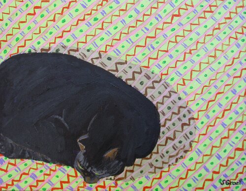 Cat on Pattern Rug by Sue Graef, 油畫 for Sale on Singulart