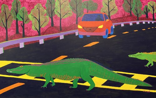 More Gators Crossing di Sue Graef, Pittura in vendita su Singulart