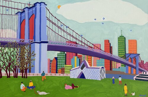 A Good Day at the Brooklyn Bridge par Sue Graef, Peinture en vente sur Singulart