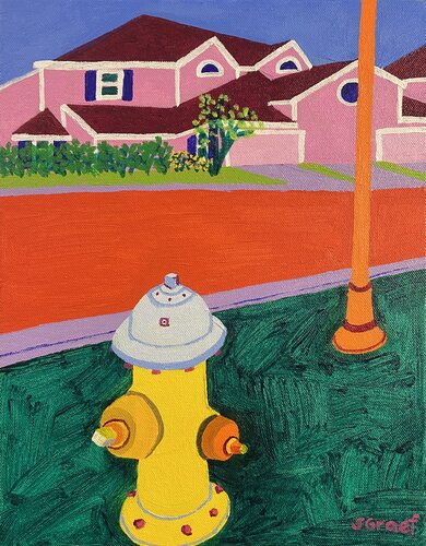 Fire Hydrant on Jacob Court van Sue Graef, Schilderij te koop op Singulart