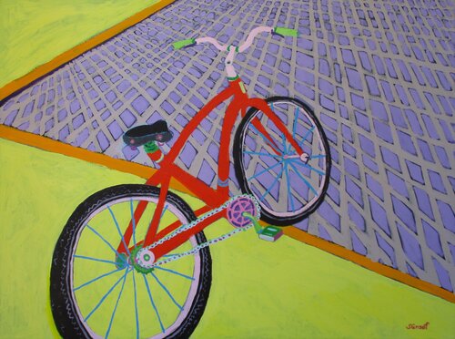 Red Bike di Sue Graef, Pittura in vendita su Singulart